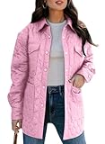 EVALESS Diamond Quilted Jackets for Women Lightweight Collar Long Sleeve Button Down Puffer Jacket Fall 2025 Coat Outerwear with Pockets Pink Medium