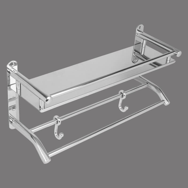Image of Anti Rust Stainless Steel Multipurpose 2in1 Bathroom Shelf with Towel Stand | (15(L) X 4.5(W) X 6(H)) inch