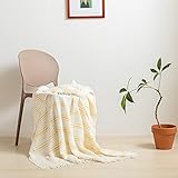 Simple&Opulence Yarn Dyed Striped Cotton Muslin Throw Blanket for Bed, Couch, Knit Woven Blanket with Tassels Soft Lightweight Cozy Pre-Washed Breathable Farmhouse Decoration for All-Season(Yellow)