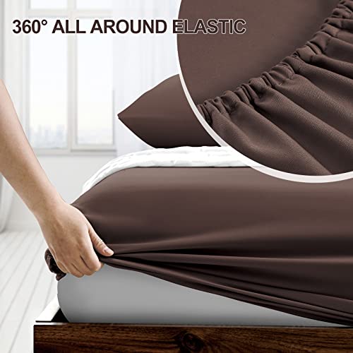 FreshCulture Twin XL Fitted Sheet Only 2 Pack - Hotel Quality Fitted Sheet - Ultra Soft & Breathable - Brushed Microfiber - Deep Pocket - Cooling Fitted Sheets for Twin XL Size Bed (Brown)