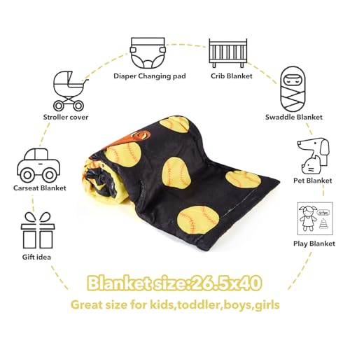 Image of Softball Baby Blanket for Girls Boys Soft Fleece Minky Blanket with Dotted Backing Double Layer Newborn Toddler Blankie for Nursery Stroller Crib Gift Ideas to Son Nephew Grandson 26.5 * 40 Inches