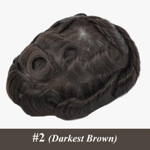 Ehairc Human Hair System - Real Toupee for Men, 0.1mm Skin, PU Injected, 8x10 Inch, 130% Density (#2)