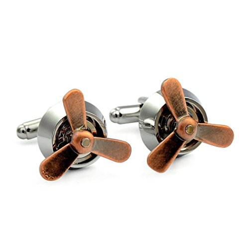 ENVIDIA Silver & Bronze Airplane Propeller Cufflinks with Gift Box
