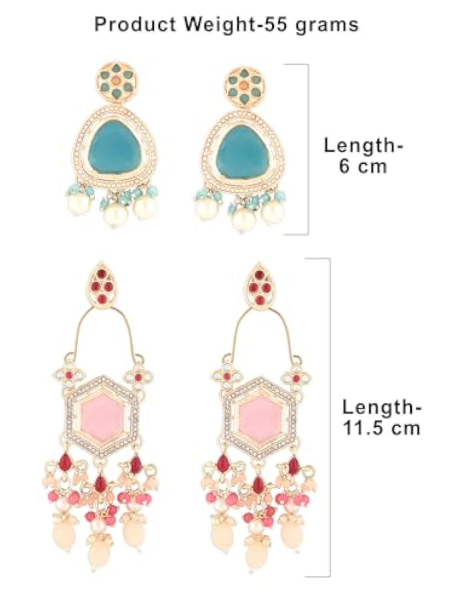 Kundan & Austrian Diamond Dangle Drop Earring Set-ZPFK16871