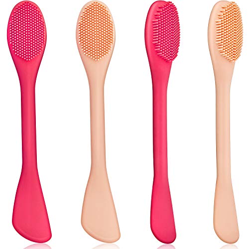 4 Pieces Double-Ended Silicone Face Mask Brush Silicone Facial Mask Applicator Brush Soft Silicone Facial Mud Mask Brush, Cosmetic Beauty Tool for Cream, Lotion, Moisturizer (Rose Red, Nude Pink)