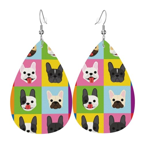 Orecchini a forma di bulldog francese da donna, orecchini a goccia colorati in pelle per donne alla moda, orecchini a goccia gioielli