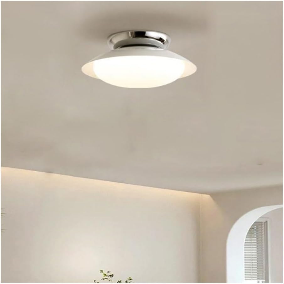 Modern Mid Century Ceiling Lights - White PE Shade Drum Ceiling Lamps with LED Colorful Ceiling Lighting Fixture for Kitchen Island, Bedroom, Dining Room, Living Room. Close to Ceiling Light Fixtures
