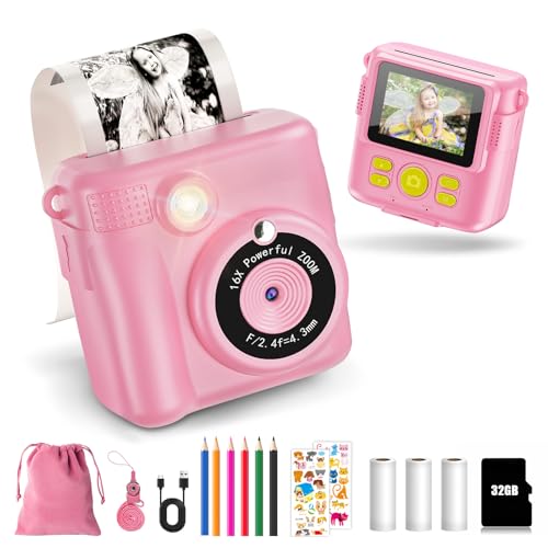 KinderKamera - Sofortbildkamera DigitalKamera Print 1080P - 16x Digitalzoom...