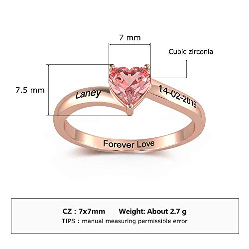 Personalized Promise Rings for Her with Heart Simulated Birthstone Rings Custom Name Couple Rings Engagement Rings Women Jewelry for Daily Gift4
