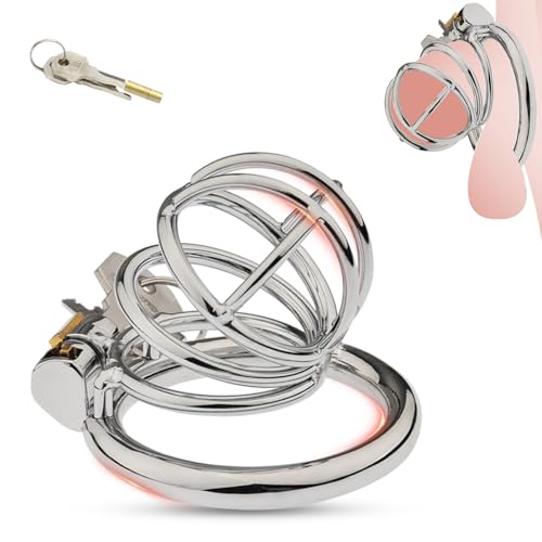 FLYSL Cages de Chasteté Chastity Cage en Métal avec 3 Cockring,Cage de Chasteté Pénis Ventilée pour Hommes,Ceintures de Chasteté pour Punition Sex Toýs Couple Plaisir (45mm)