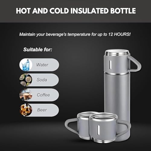 Image of Personalized Flask Set with 3 Cups | Premium Gift Set for Drinks | Stainless Steel Flask with Shot Glasses for Travel, Parties, and Gifting | Durable & Stylish (Customizable) (Grey)