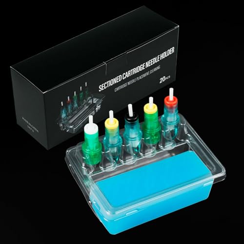 HOINCO 20PCS Disposable Tattoo Cartridge Cup Holder,Rectangle Transparent Plastic Tattoo Cartridge Tattoo One Piece Needle Placement Rack Cleaning Cup Tattoo Supplies.
