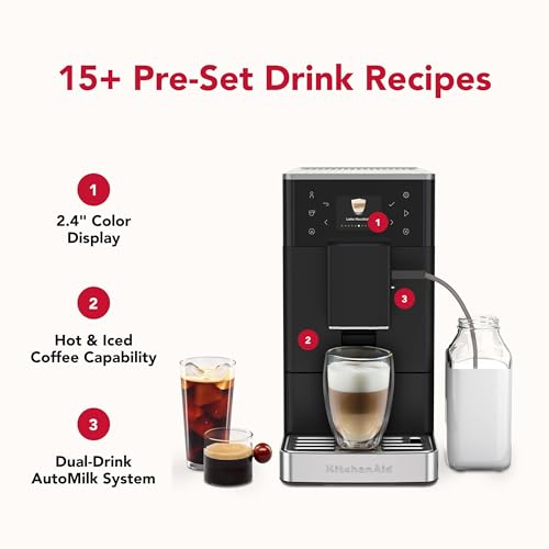 Image of KitchenAid Fully Automatic Espresso Machine KF3 With Iced Coffee, KES8453 | 15+ Hot and Iced Coffee Options, Auto Milk System, Built-in Grinder, Black Matte