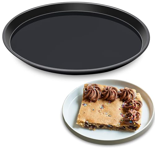 Yomvzake Large Cake Pan 12 Inch Round Cake Pan Giant Shollow Pan Round Cookie Sheet Black Carbon Steel Tray Pan for Christmas Baking