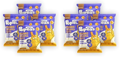 Image of Nourish Organics Vegan Parmesan Protein Puffs | 12g Plant Protein per Pack | Baked, Not Fried | Chickpea, Brown Rice & Maize-Based | Cashew & Nutritional Yeast Seasoning | No Maida, No Palm Oil | Gluten-Free Savoury Snack | 60g (Pack of 8)