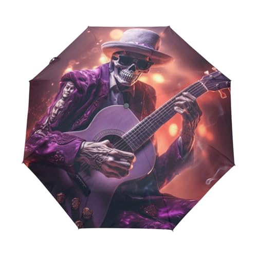 KAAVIYO Music Guitar Skull Umbrella Windproof Automatic Foldable Umbrells Auto Open Close for Men Women Kids