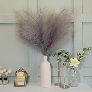 4Pcs Gray Long Pampas Grass Branches 35'' Artificial Pampas Grass Natural Pampas Grass Fluffy Pampas Grass Plants Long Pampa Grass Branches for Wedding Home Decor Flower