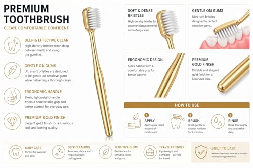Image of Premium Toothbrush for Adults and Children - Soft Bristle Metal Toothbrushes, Reusable Minimalist Design, Durable Luxury Oral Care Travel Bathroom Essentials