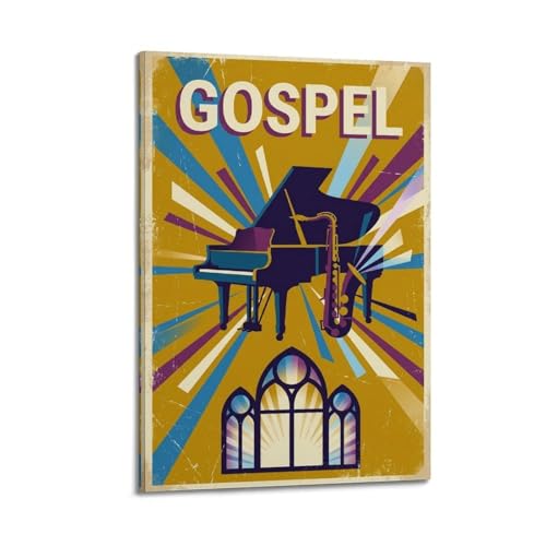 OKAHYS Poster retrò con musica religiosa gospel jazz pianoforte sassofono stampe decorative moderne su tela - Arte murale perfetta per famiglia, sala giochi, bambini, ragazzi e ragazze, 24 x 36 cm