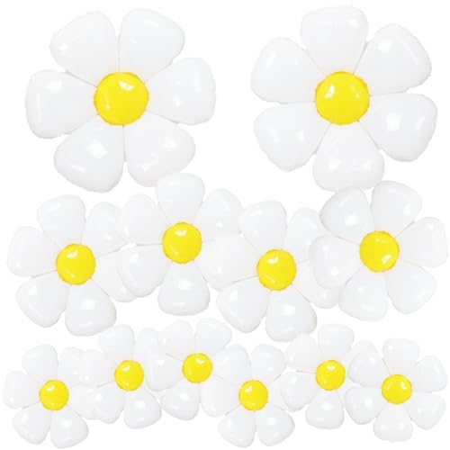 12 Pcs White Daisy Flower Balloons, Foil Balloons for Girls Spring Birthday Party Baby Shower Decorations