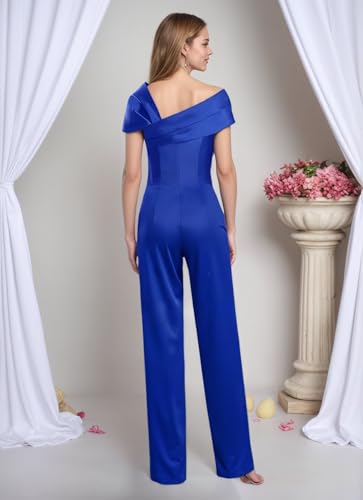 Satin Mother of The Bride Pant Suits for Wedding Off The Shoulder Formal Jumpsuits 2 Pieces Evening Dress with Bow2