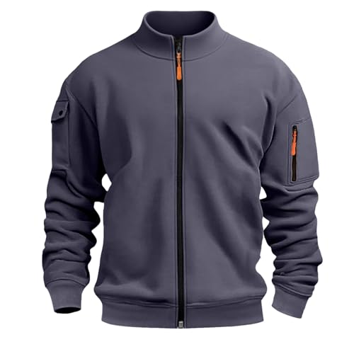 MJGkhiy Felpa con Zip Uomo Senza Cappuccio Invernale Casual Giacca Sportiva Militare Felpe con Cerniera Leggera Manica Lunga Sweatshirt con Tasche Vintage Trekking Giubbotto da Lavoro Autunno