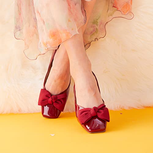 C.Paravano Women's Shoes with Bow | Casual Slip On Ballet Flats | Comfortable Square Toe Walking Red Shoes | Women Dressy Flats for Wedding Work Business Office (Size 10.5,Red)4