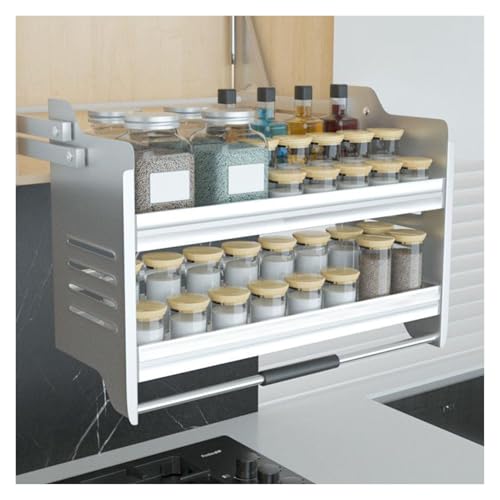 Organizador de armario extraíble de 2 niveles, estante ajustable para especias para cocinas altas, estante de almacenamiento de metal para aperitivos, latas y especias, solución que ahorra espacio