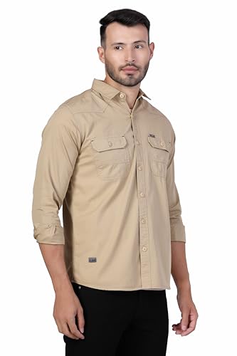 Image of Men's Cotton Twill Utility Shirt | Full Sleeve Button-Down Casual Shirt | Dual Chest Pockets | Comfortable Regular Fit | Everyday Wear