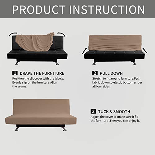 Image of Easy-Going Stretch Medium Futon Slipcover Armless Futon Cover Camel | Sofa Bed Furniture Protector Without Armrests with Elastic Bottom for Kids, Soft Jacquard Machine Washable