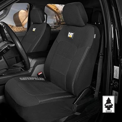 Yupbizauto Caterpillar Car Truck Seat Covers for Front Seats Set - Black Automotive Seat Covers Bundle with Air Freshener Cover