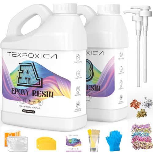Texpoxica Epoxy Resin 1Gallon Kit Crystal Clear Self Leveling Bubble-Free Anti-Yellowing Easy Mix 1:1 Suitable for Art Casting Wood & Molds Jewelry Projects DIY Gifts