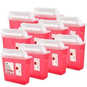 5 Qt Sharps Disposal Containers for Medical Waste Disposal (Box of 10) – Meets OSHA Standards – Translucent & Heavy-Duty Plastic – Biohazard Containers for Needles