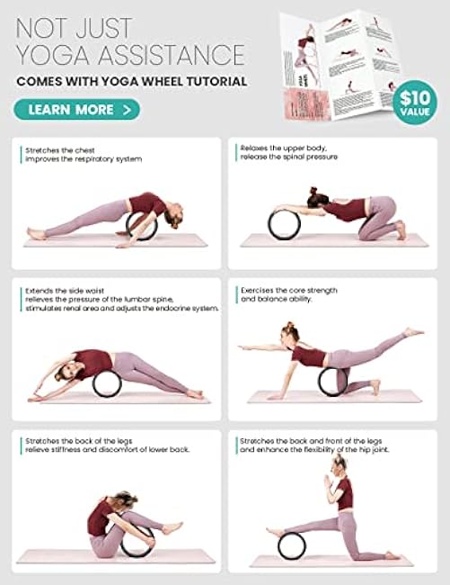 Yoga Wheel Set of 3, Back Roller for Back Pain Relief, Stretching, Multifunctional Back Wheel Improve Flexibility, Strength & Backbends, Deep Tissue Massage, Size 13/10.5/6.5''