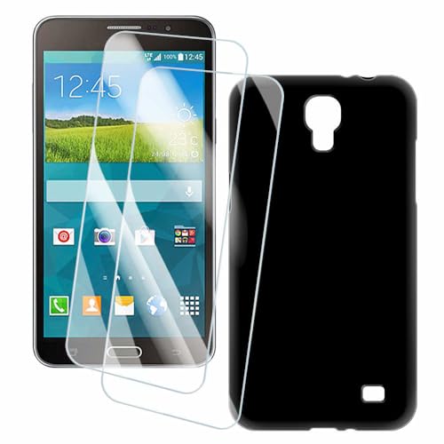 OAGELIM 2 Pack Screen Protector + Case Compatible with Samsung Galaxy Mega 2 G750F G7508 (6 inch) Case Artistic Cover and Tempered Glass Film Anti-Scratch (Black)