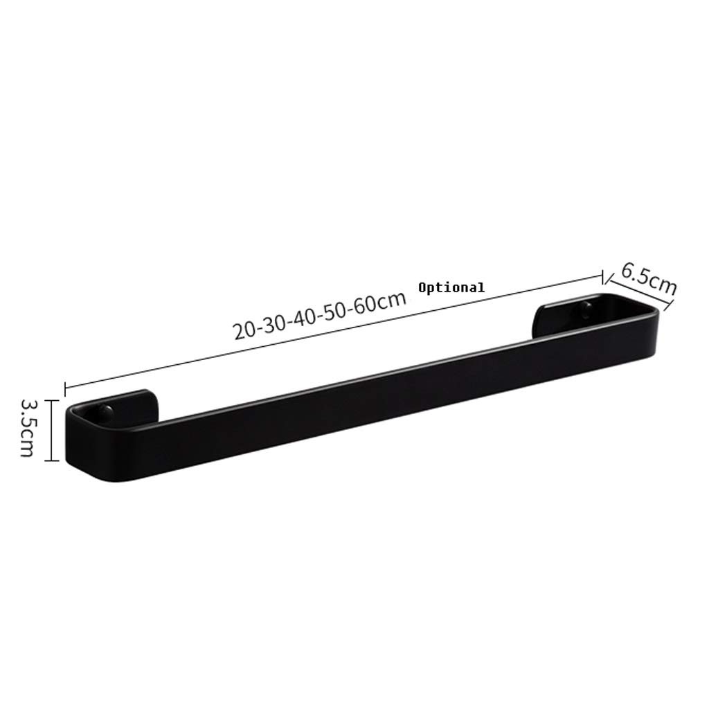 Toallero de aro sin Perforaciones/con inserción de Tornillos, 20/30/40/50/60 cm, Color Negro, para baño, con aro de un Solo Poste y Gran Capacidad de Carga (Color: 60 cm)