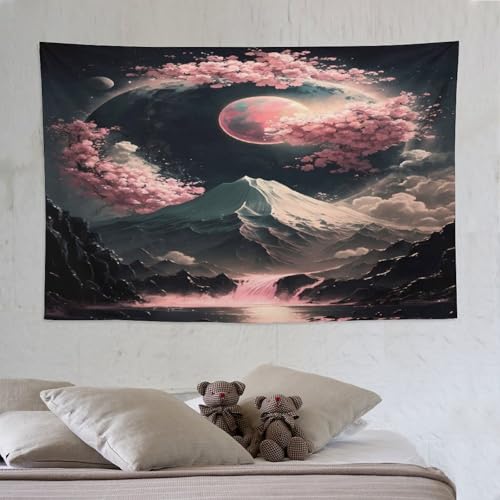 Tissu mural paysage néon japonais pour habiller un mur vide sans peinture ni travaux