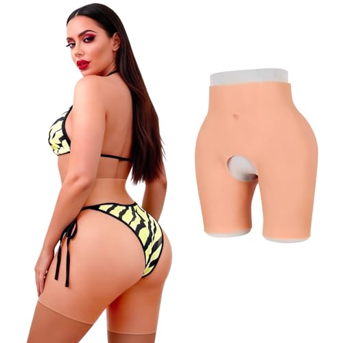 FWRTYCB Silicone Fake Butt Hip Enhancer Pants Open Crotch Butt Lift Body Shaper Curvy Buttock Shapewear for Women Crossdressers(32in-42in) Nude