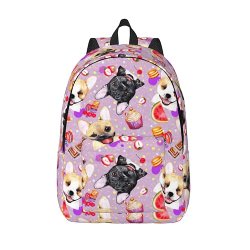 Mochila para laptop con estampado de bulldog francés, mochila escolar, mochila de viaje, trabajo, negocios, universidad, mochila ligera de lona, mochila casual para camping, senderismo, para hombres y