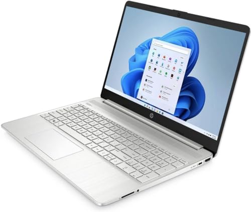 Image of HP 15-ef2040tg 15.6 Inch Full HD Anti-glare IPS Laptop AMD Ryzen 5 8GB DDR4 RAM 512GB SSD Radeon Graphics Webcam Backlit Keyboard for Desk Work, Windows 11 Home in S Mode, Natural Silver (Renewed)