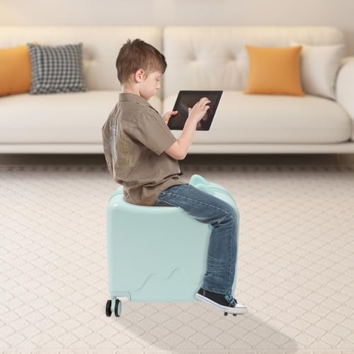 18" Kids Ride-On Suitcase, Children's Luggage Case, Rolling Luggage With Lock Unisex Boys Girls Travel Trolley Case For Short Trips,School Trips,Outings,Aged 3-6. (Mint Green)3