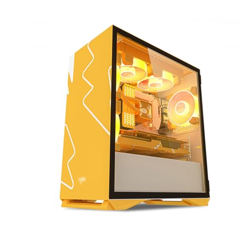 Caja De Computadora De Torre Media ITX/M-ATX con 5 Ventiladores ARGB, USB 2.0, USB 3.0, Audio HD Y Panel Lateral De Vidrio Templado.(Yellow)