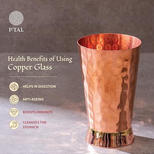 Image of P-TAL Copper Glass 600 ml Set of 2 with Ayurvedic Benefits of Copper Water