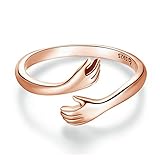 GXNRHG Plata 925, Anillo Abierto de Manos de Abrazo de Plata 925, joyería chapada en Oro, Anillos llamativos de Manos de Abrazo
