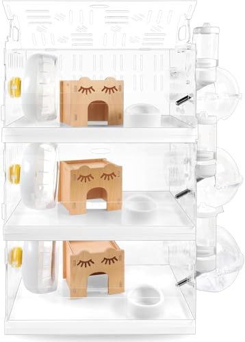 中大型ハムスターケージ ケージ hamster cage 透明度高 掃除しやすい 持ち運び 通気穴いっぱい 御洒落 多頭飼育用 ハムスター クリア イージーホーム デグー アクリル アクセサリ (B)