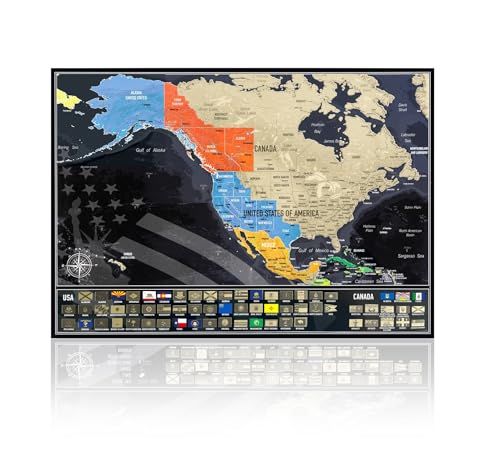 Mappa degli Stati Uniti con bandiere degli Stati - Mappa del Nord America da grattare per seguire i viaggi - Made in Europe