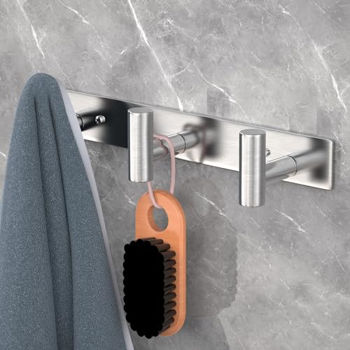 Image of VAEHOLD Silvery Hat and Coat Wall Mount Rack - 3 Hooks for Robes, Bags, Keys, and Towels - Bathroom Towel Hanger Organizer (2 Pack)
