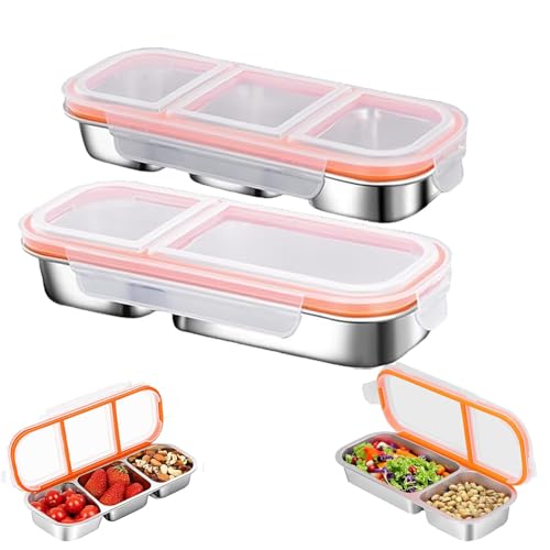 Image of Stainless Steel Snackle Box Container - 2 Pack Bento Box for Kids & Adults, 2+3 Compartment Leak-Proof Snack Containers with Lids (2+3 Compartment)