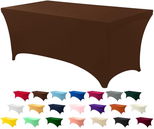 Image of Utopia Kitchen Spandex Tablecloth 1 Pack [6FT, Light Coffee] Tight, Fitted, Washable and Wrinkle Resistant Stretch Rectangular Patio Table Cover for Event, Wedding, Banquet & Parties[72Lx30Wx30H Inch]