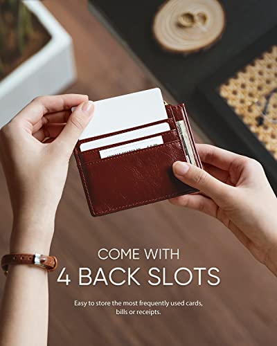 Slim Wallet for Women Minimalsit Bifold Leather Purse RFID Blocking Small Credit Card Wallet with Zipper Pocket(Wine)4